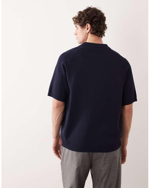 ASOS COLLECTIVE Blue Compact Knitted Relaxed Notch Neck Polo for men