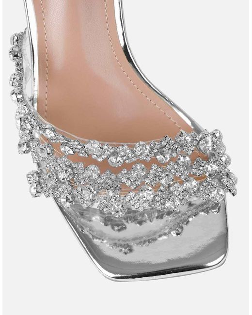 SIMMI Brown Blushing Diamante Mid Heel Mules Wide Fit