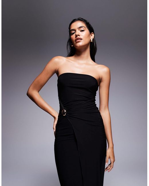 Fashionkilla Blue Double-sculpted Slinky Bandeau Metal Drape Detail Maxi Dress