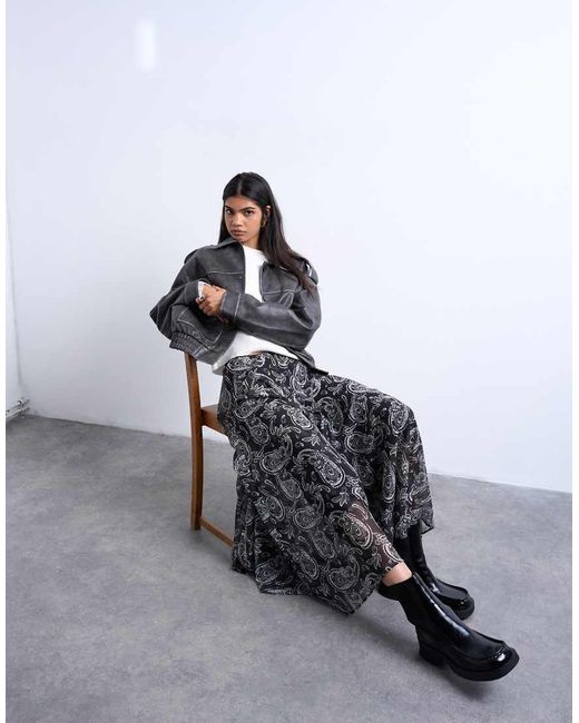 TOPSHOP Gray Chiffon Seam Detail Circle Maxi Skirt