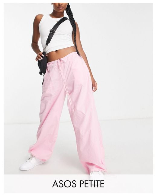 ASOS Asos Design Petite Parachute Cargo Trousers in Pink | Lyst