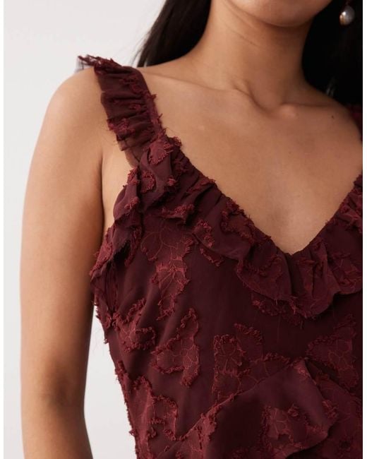Pretty Lavish Red Devore Frill Detail Cami Maxi Dress