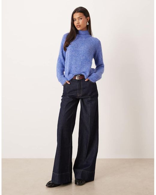 Jdy Blue High Neck Textured Knitted Jumper