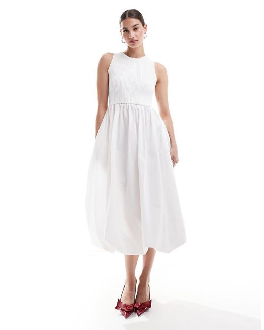 Urban Revivo White Bubble Hem Midi Dress