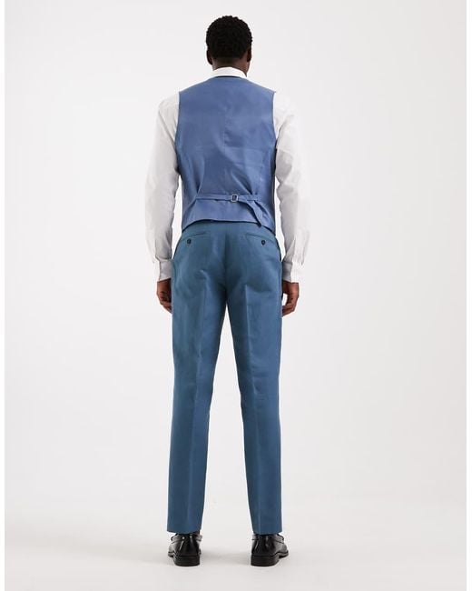 ASOS Blue Slim Linen-rich Suit Pants for men