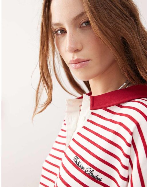 Collusion Gestreept Rugbyshirt Met Borduursel Op De Borst in het Red