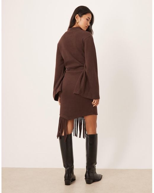 ASOS Natural Supersoft High Neck Fringe Mini Dress