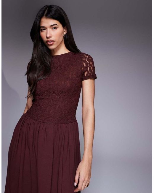 ASOS Purple Short Sleeve Lace Hybrid Maxi Dress