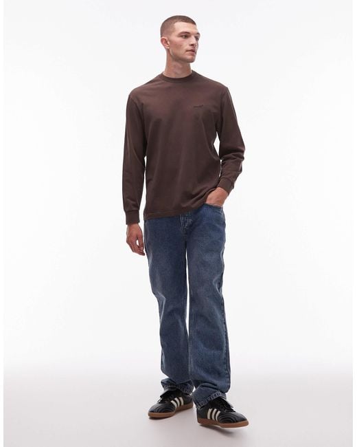 Levi's – authentic – stückgefärbtes, langärmliges t-shirt in Brown für Herren
