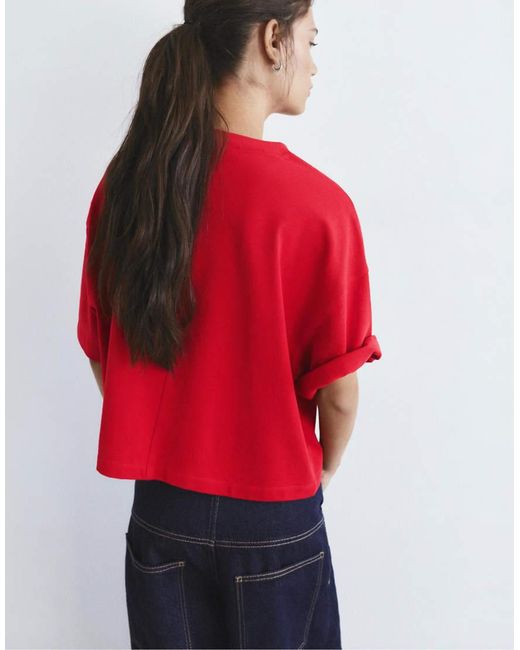 Pull&Bear Red Boxy-Fit Short Sleeve T-Shirt