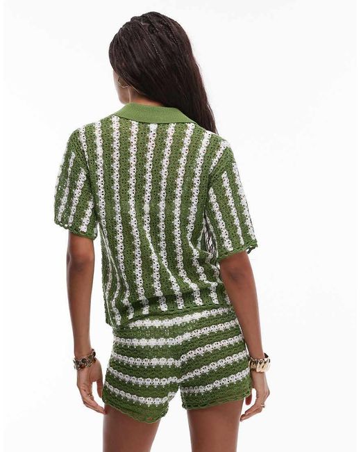 Camisa A Rayas De Punto Calado De (Parte De Un Conjunto) TOPSHOP de color Green