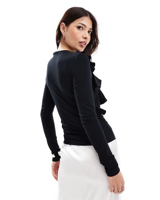 & Other Stories Black Jersey Long Sleeve Top With Ruffle Applique Detail