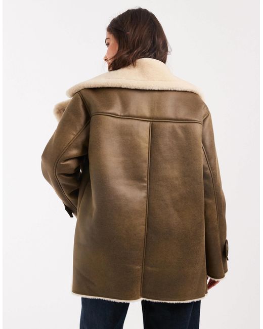 ASOS Natural Oversized Bonded Borg Flight Jacket