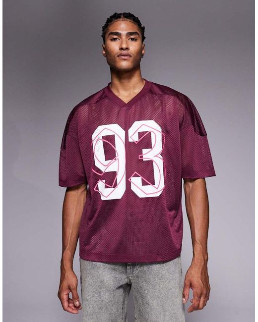 ASOS Recht Oversized T-Shirt Met Verlaagde Schouders, V-Hals En Sportprint in het Red voor heren