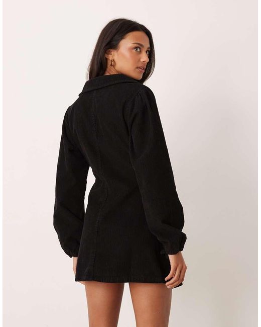 ASOS Black Corduroy Puff Sleeve Wrap Dress