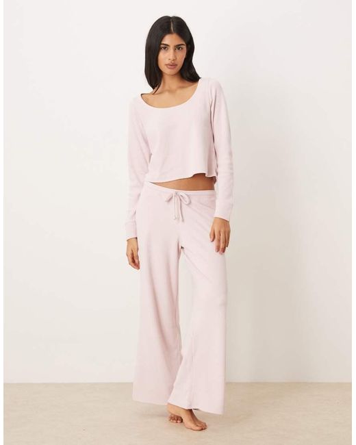 Hollister Pink Gilly Hicks Lace Trim Waffle Long Sleeve Top Co-ord