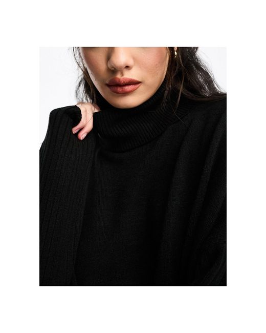 French Connection Black Oversized Roll Neck Jumper With Ribbed Arm Detail