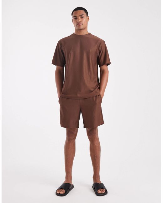 Only & Sons Brown Plisse Pull On Short Co-Ord for men