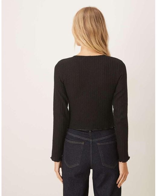 ASOS Black Textured Button Through Long Sleeve Top