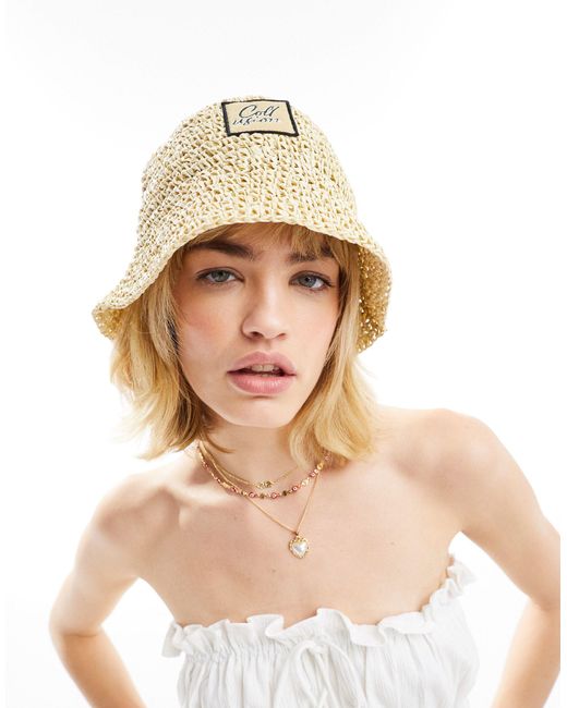 Collusion Natural Straw Branded Bucket Hat