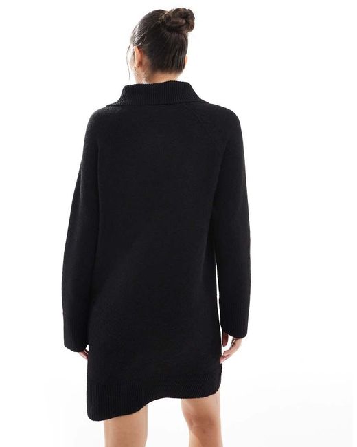 New Look Black Knitted Half Zip Mini Dress