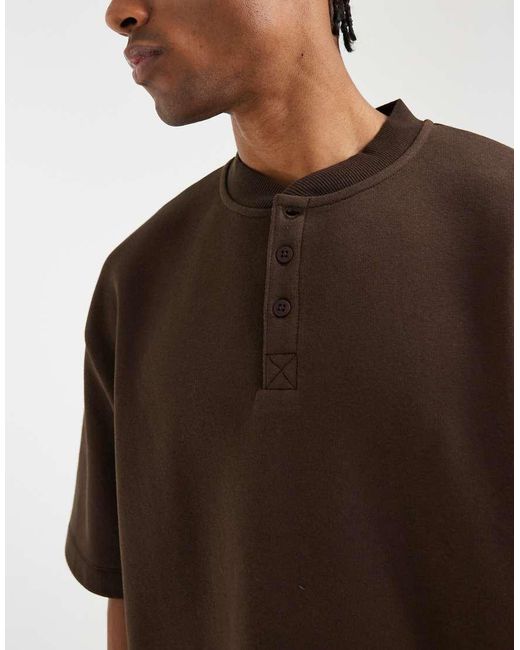 ASOS Brown Relaxed Henley With 3/4 Sleeve for men