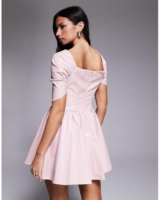 ASOS Pink Faux Leather Bardot Skater Dress