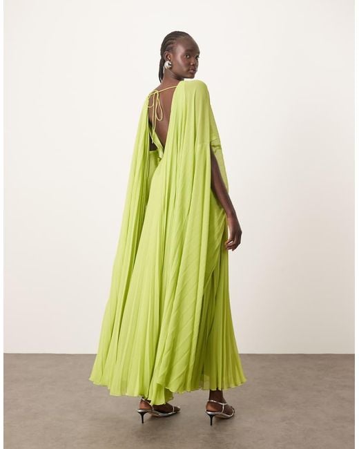 ARRANGE Green Chiffon Pleat Volume Maxi Dress With Wide Sleeve