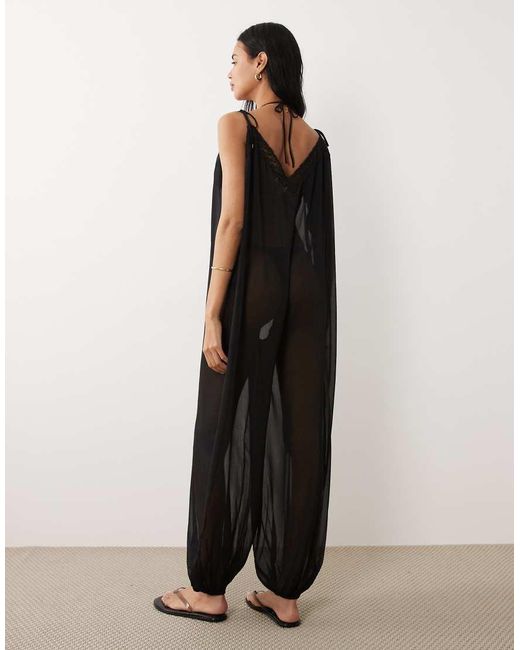 Miss Selfridge Black Beach Chiffon Balloon Hem Jumpsuit