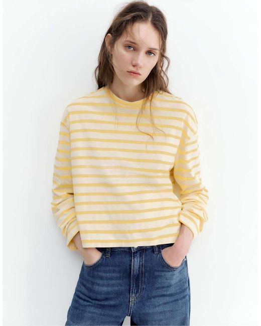 Pull&Bear Natural Striped Long Sleeve T-shirt