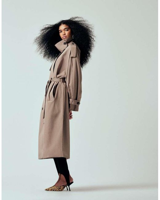 ASOS Natural Oversized Belted Maxi Trench Coat