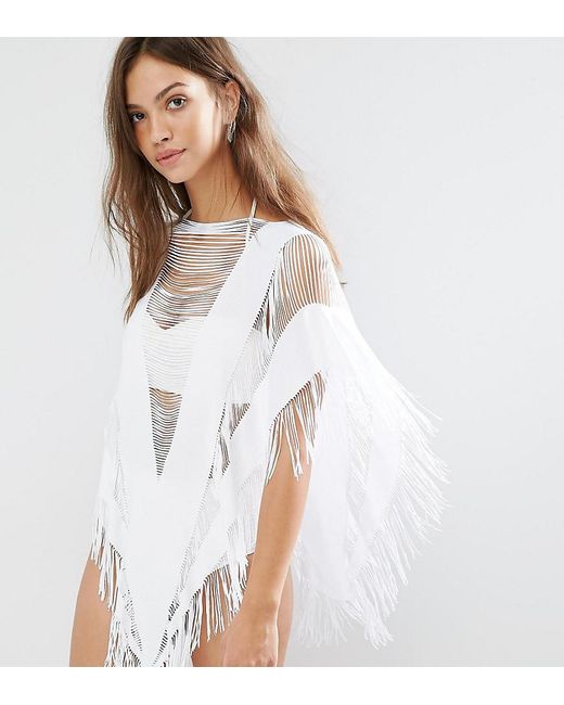 Free Society Fringe Beach Cover Up in White | Lyst