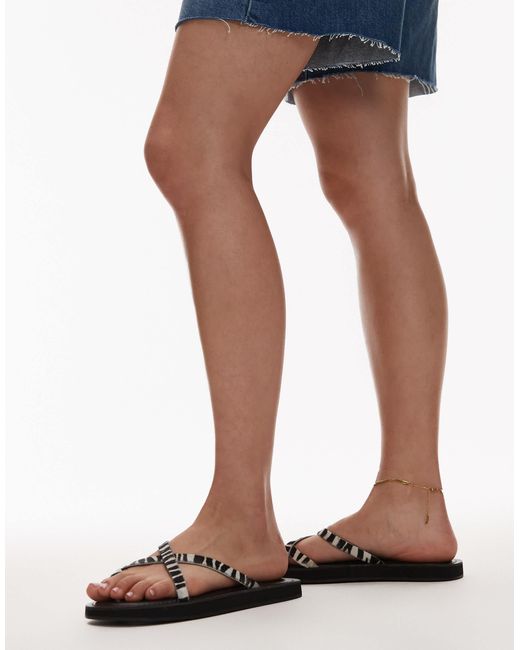 TOPSHOP White – jesse – flache ledersandalen mit zebramuster