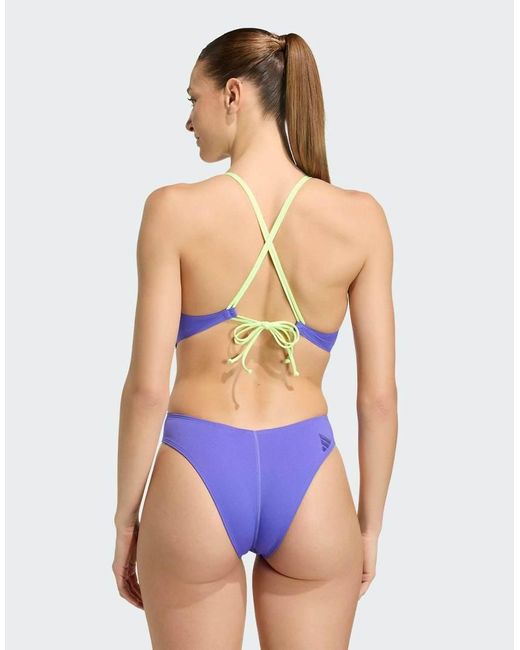 Adidas Originals Blue Ripstream 3-stripes Tie Back Swimsuit