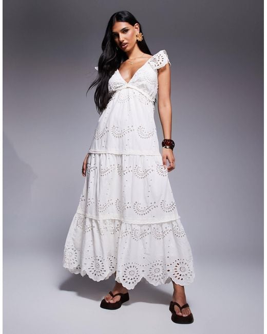 River Island Women's Gray Broderie Midi Dress