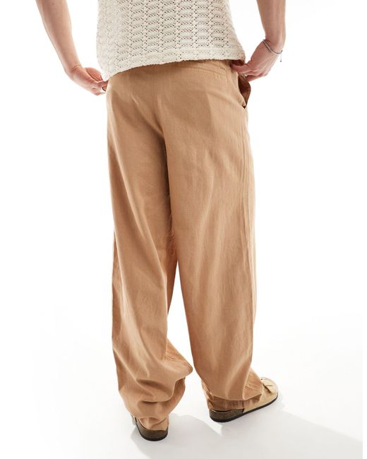 ASOS Natural Wide Linen Chino Trousers for men