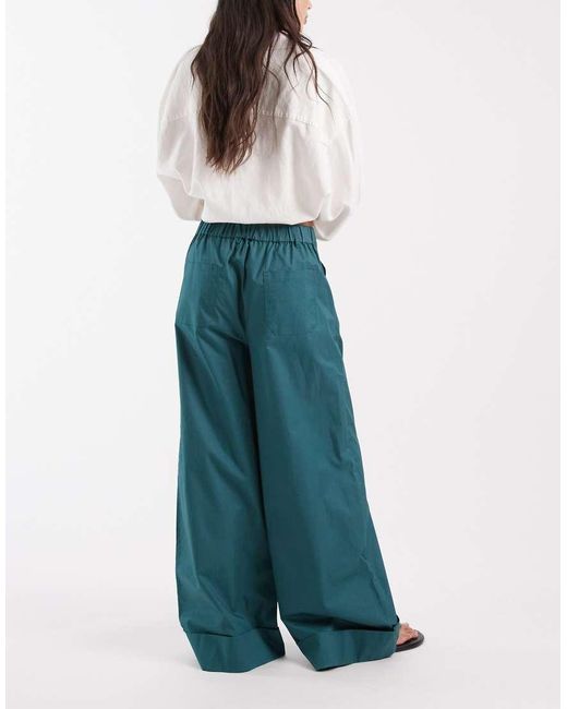ASOS Blue Wide Leg Trousers With Turn Up Co-ord