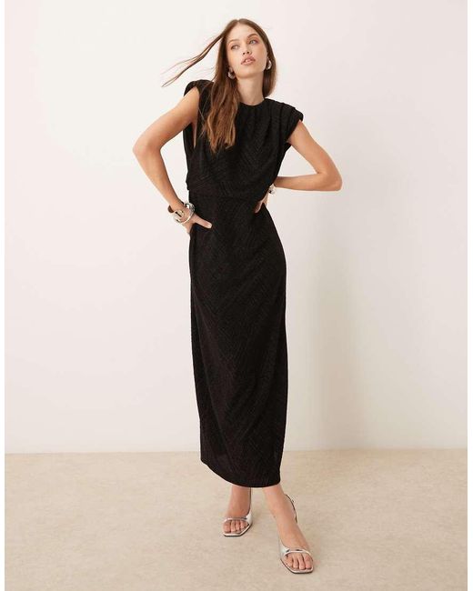 Vila Black Reversible Maxi Dress With Padded Shoulders