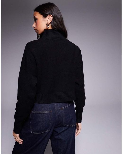 HUGO Blue Sesty Tonal Logo High Neck Oversized Fit Knit Sweater
