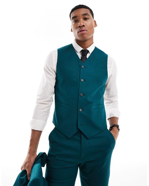 ASOS Blue Skinny With Linen Suit Waistcoat for men
