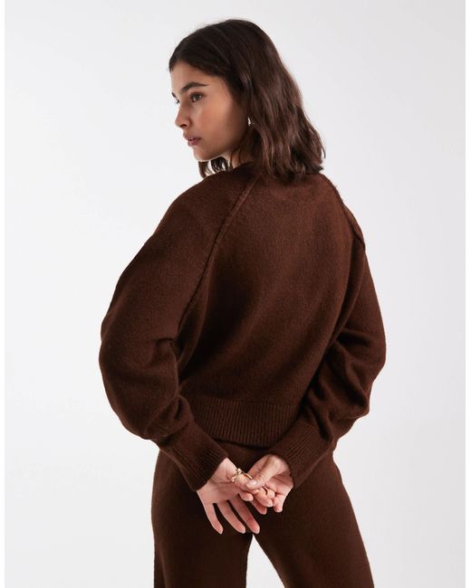 Pull en maille d'ensemble à col boutonné et manches longues - chocolat ASOS en coloris Black