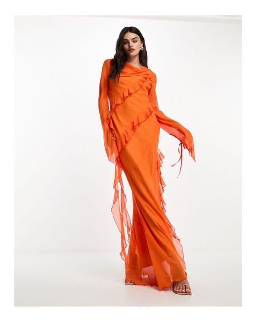 DASKA Ruffle Maxi Dress in Orange | Lyst
