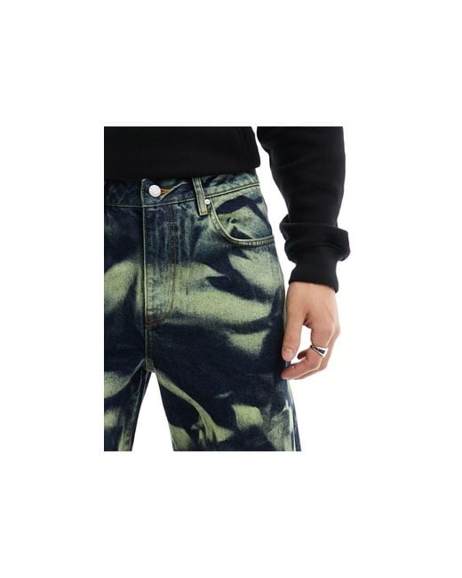 ASOS Black Wide Hem baggy Jeans With Extreme Green Wash for men