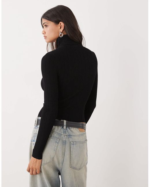 Collusion Black Soft Knitted Ribbed Roll Neck Jumper