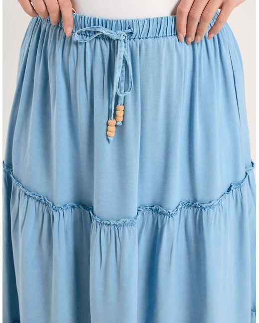 Yours Clothing Blue Chambray Tiered Maxi Skirt