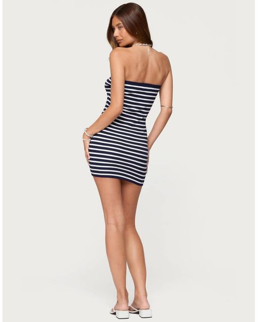 Edikted Blue Parisa Strapless Striped Knit Mini Dress