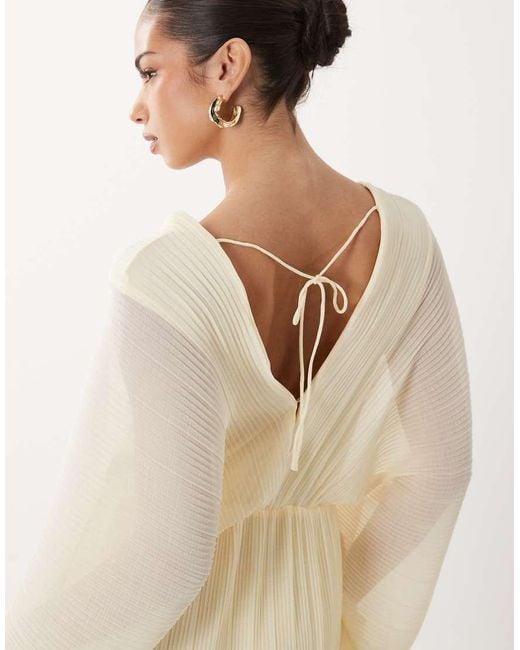 Gina Tricot White Long Sleeve Flowy Pleated Maxi Dress