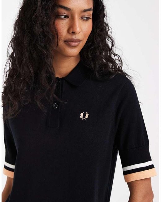 Fred Perry Black Bold Tipped Knitted Mini Shirt Dress