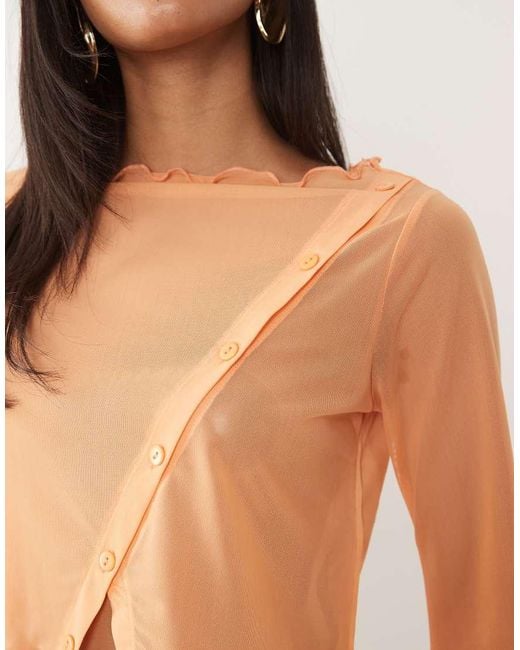 ASOS Natural Mesh Angel Sleeve Button Up Top