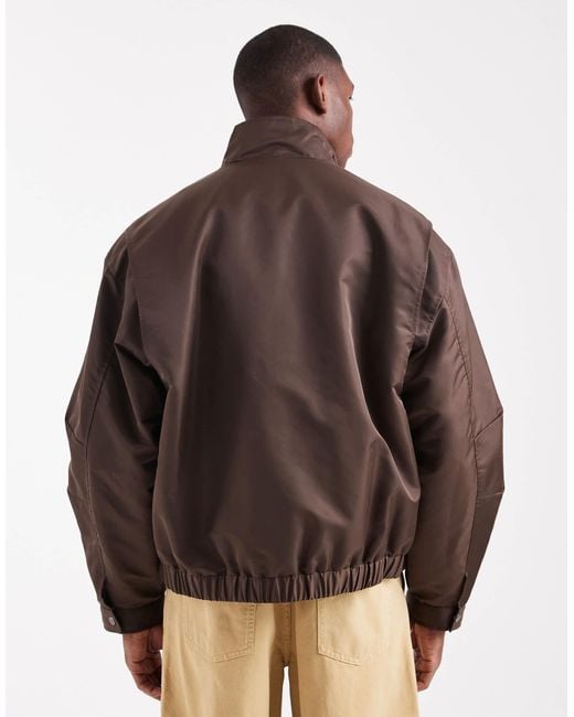 ASOS Brown Oversized Bomber Jacket With Funnel Neck for men